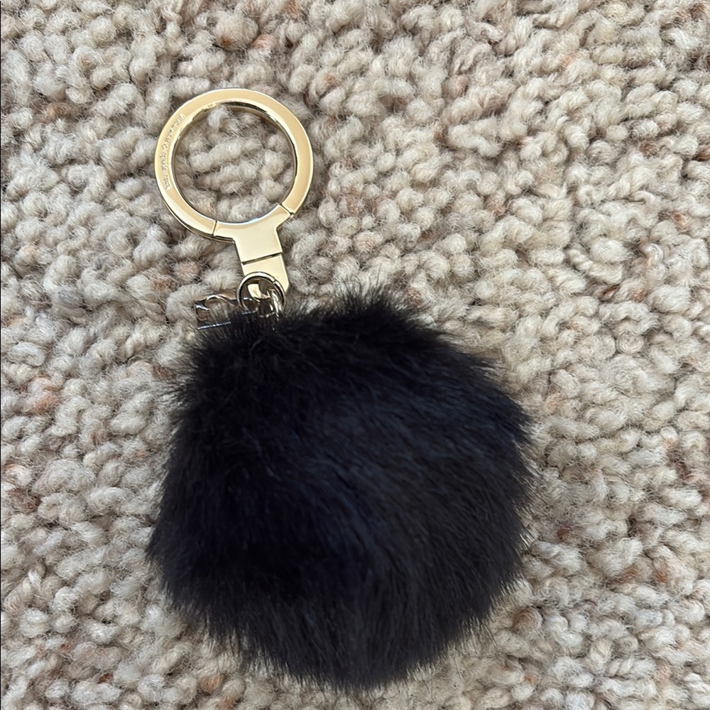Black and Gold Key Holder with Faux Fur Pom Pom